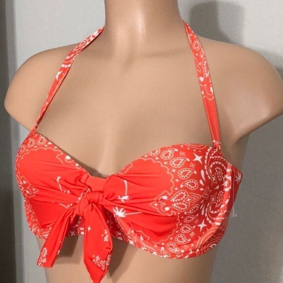 WILDFOX orange bandana print bikini top. NWT - Picture 3 of 10